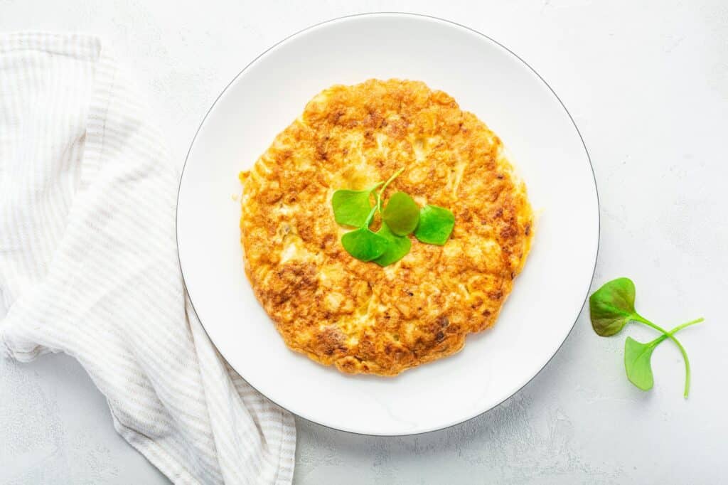 Spanish omelet (Tortilla de patatas) with potatoes and onion