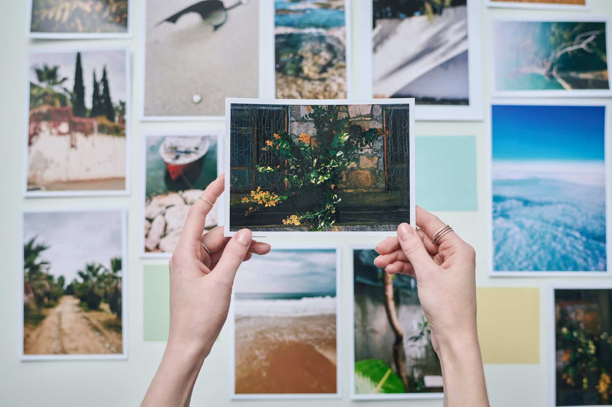 Photographer making notes on collage